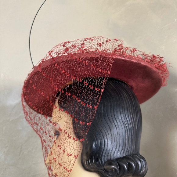ENCHANTING 1940s\' SALMON COLOR STRAW WIDE BRIM FEDORA WITH MATCHING FULL VEIL main image 5